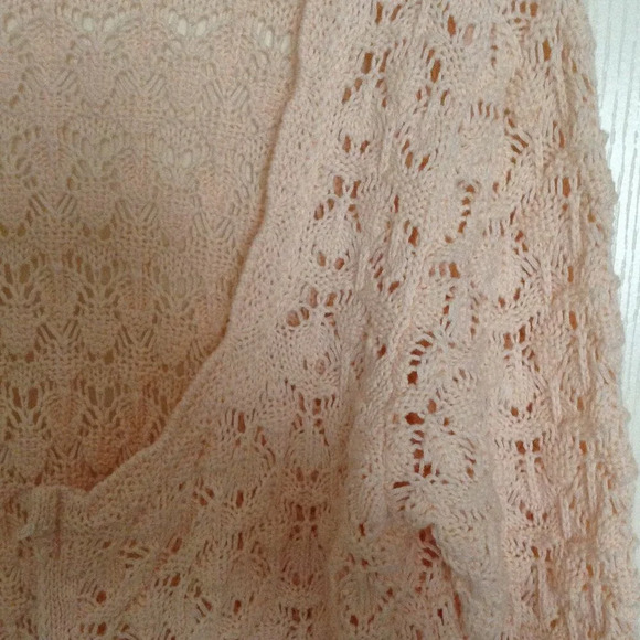 Zara Knit Women's Size L Crochet Cotton Blend Cardigan Peach Cottage Core - Picture 5 of 8